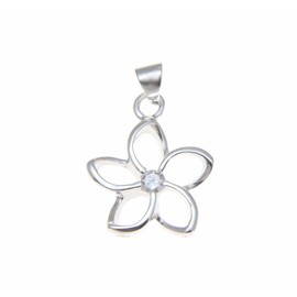 Arthur's Jewelry 925 Sterling silver Hawaiian floating outline cz plumeria flower pendant 15mm