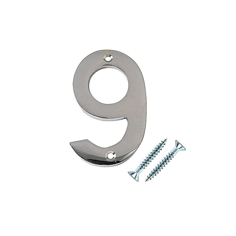Merriway BH03008 Polished Chrome Screw-On House Flat Gate Post Numeral
