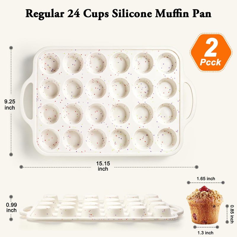 2 Pack Silicone Muffin Pans with Metal Reinforced Frame Regular