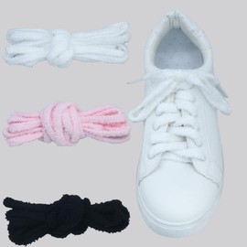 Apoukmty 2 Pairs Flat Fuzzy Shoe Laces, Soft Hairy Plush Shoelaces,for Sneakers, Casual Shoes (white)
