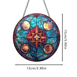 Acrylic Window Hanging,Compass Star Stained Window Hanging Decor Colorful Ornament,Stained Two-Sided Panel Hangings Decoration,Suncatcher for Garden Kitchen Living Room