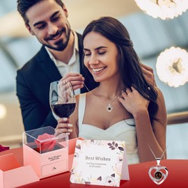 Preserved Red Real Rose with Heart I Love You Necklace -Eternal Flowers Rose Birthday Gifts for Women Her Mom Wife Girlfriend Grandma on Valentines Mothers Day Christmas Anniversary Romantic-Pink