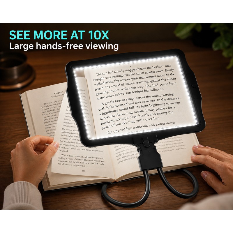 10X Hands-Free Full-Page Magnifying Glass with 50 LED Lights &