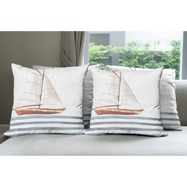 Ambesonne Nautical Throw Pillow Cushion Case Pack of 4, Let Your Dreams Sail Words with Boat in Waves Motivation Lifestyle Print, Modern Accent Double-Sided Digital Printing, 16", Cinnamon Blue