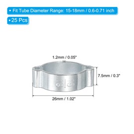 PATIKIL 25 Pack 15-18mm Double Ear Hose Clamp, Galvanized Steel O Clip Crimp Rings for Fuel Petrol Pipe Tube Fitting Connections, Silver Tone