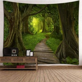 kiss me Green Forest Tapestry Wall Hanging Nature Misty Tree and Sunshine Wall Tapestries for Bedroom Living Room Dorm Home Decor Landscape Woodland Wall Blanket (Tapestry D 200x150cm)