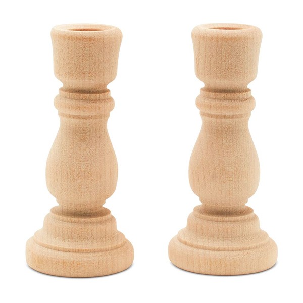 Woodpeckers Mini Candlesticks 3 inches with 1/2 inch Hole, Set of 4 Unfinished Wood Pedestal Candle Holders for Crafts