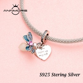Annmors Jewellery Family Love Charms & Hearts Pendant S925 Sterling Silver Bracelet Bead with Cubic Zirconia for European Bracelets Necklace, Mother's Day Jewellery Gift Christmas for Men and Women,