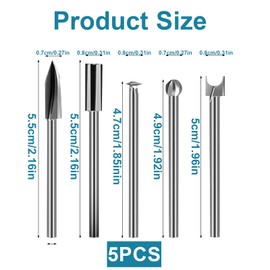 Wood Cutter Set Compatible with Dremel Rotary Tool, 5 Pieces Wood Carving Tool Set Carving Tool with 1/8 Inch Shank for Wood Engraving Drilling Micro Sculpture