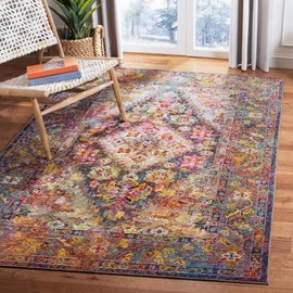 SAFAVIEH Crystal Collection Area Rug - 6'7" x 9'2", Navy & Light Blue, Medallion Distressed Design, Non-Shedding & Easy Care, Ideal for High Traffic Areas in Living Room, Bedroom (CRS507H)