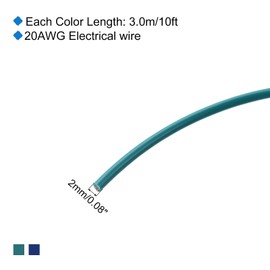 sourcing map 20 Gauge PVC Hookup Wire 3.0m/10ft 20AWG Flexible Electrical Wire UL1007 Tinned Copper Stranded Blue Green, 2mm Dia for Model Aircraft Electric Appliances Internal Connect