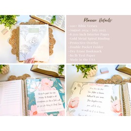 2024-2025 Planner | Christian Planner | August-July Planner | Prayer Journal | Monthly Devotions | 30 Cover Options | 8.5 x 11 inch (Cover 16, Floral Tabs)