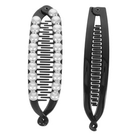 Healvian 2pcs Pearl Banana Hair Clips for Women Elegant Decorative Hair Accessories with Strong Hold Combs Suitable for Comfortable Fit for Weddings Parties and Daily Styling