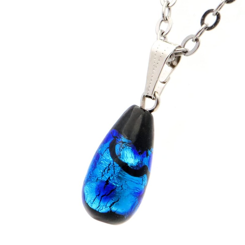 Gold Stone Firefly Glass Necklace, Blue, Drop, Pendant, Okinawa, Dragonfly,
