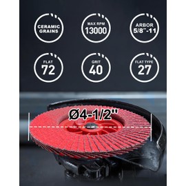 EZARC Flap Discs 40 Grit, 4-1/2" x 7/8" Ceramic Grain Flap Sanding Disc, Type 27 Heavy Duty Abrasive Trimmable Grinding Wheel Finishing for Stainless Steel, Sheet Metal (5 Pack)
