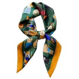 [KOUMAKI] Scarf, Women's, Cat Pattern, Cat Print, Bandana, Shawl, Neckerchief, 27.6 x 27.6 inches (70 x 70 cm), Silk-like, Stylish, Mother's Day, Square, Wrap Style, Bag Decoration, Hair Ornament,