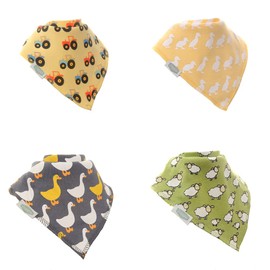 Ziggle Bandana Dribble Bibs, Super Absorbent for Teething Babies, Fits Newborn to Toddler, Award Winning, 4 Pack (Farm)…