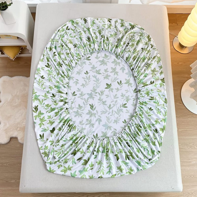 Mateju Single Fitted Sheets Floral Pattern, Soft Microfiber Bed Sheets