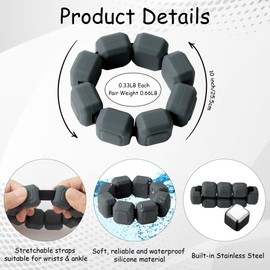 GQIRIL Wrist Ankle Weights for Women - Set of 2 (0.33 lb Each) Wearable Silicone Workout Weighted Bracelets, Waterproof Strength Training Bangles for Yoga Running Walking Pilates Aerobics (Grey)