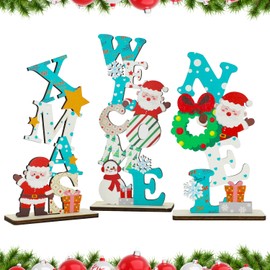 Christmas Table Decorations, 3PCS Christmas Wooden Table Sign Xmas Tabletop Decorations Christmas Centerpiece Tabletop Signs for Xmas Party Supplies Home Room Decor A4SD3JBJ