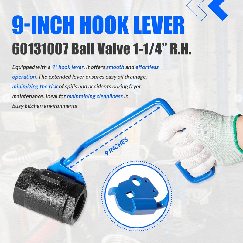 60131007 Ball Valve 1-1/4" Right-Hand Valve with 9" Hook Lever