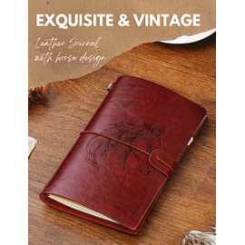 Horse gifts Leather Journal Notebook, for Horse Lovers, Girls, Men, Women on Birthday, Refillable Sketchbook, Travel Diary, Lined Planner, 7x5 Inches, Brown