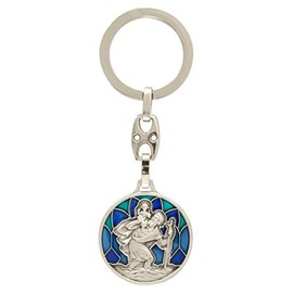 MaMeMi Schlüsselkette Komm gut Heim Emaille blau Mit Bild des Christophorus. Mit blanker Rückseite, zB für eine persönliche Gravur oder Widmung