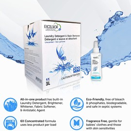 Excelsior - Laundry Detergent with Eco Bottle- Concentrated Liquid - Unscented - Eco-Friendly - Biodegradable, Solvent, and Phosphate Free - for Standard and High-Efficiency Washers - 3 Liter