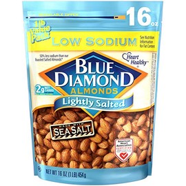 Blue Diamond Almonds Low Sodium Lightly Salted Snack Nuts, 16 Oz Resealable Bag (Pack of 1)