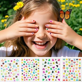 Yakomon Colorful Kid Nail Stickers Kid Fingertip Art Sticker Cute Fluorescent Nail Art Decals DIY Manicure Supplies Accessories Nail Decals for Little Girls