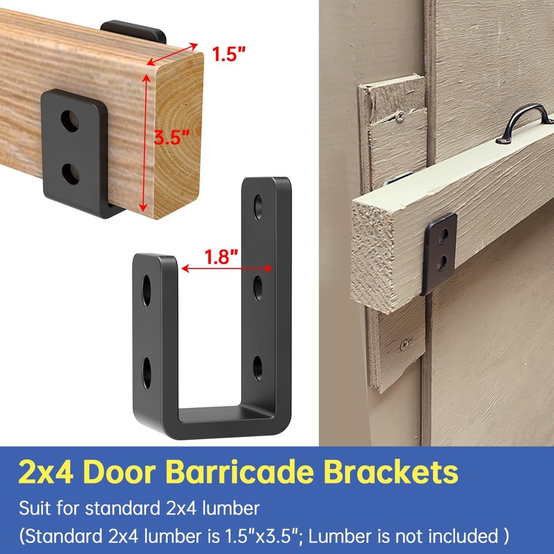KOMOHOM 2x4 Door Barricade Brackets for Wood, U-Shaped Security Brackets