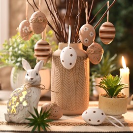 Valery Madelyn Pack of 12 Easter Eggs for Hanging Easter Decoration, 6 cm Natural Plastic Eggs for Easter Decoration, Brown White Ornament for Easter Baskets, Spring Decoration, Easter Gifts Children
