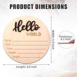 Wooden Baby Announcement Sign, 5.9 Inch Hello World Newborn Sign, Hospital Birth Stat Plaque, Hospitals, Homes, Nurseries, Suitable for Newborn Boys and Girls, Birth Souvenir (Black)