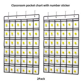 SAVERHO 2 Pack 36 Pockets Classroom Pocket Chart for Cell Phone Calculator Holder,Clear Pocket Chart Organizer for Classroom Cellphone Storage with 36 Number Sticker Size:38.5x25.7 Inch (White-2pack)