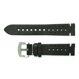 AIMVALUE Genuine leather rally watch strap black blue 18mm 20mm 22mm 24mm perforated vintage men's leather flat white stitching, 20 mm, Leather