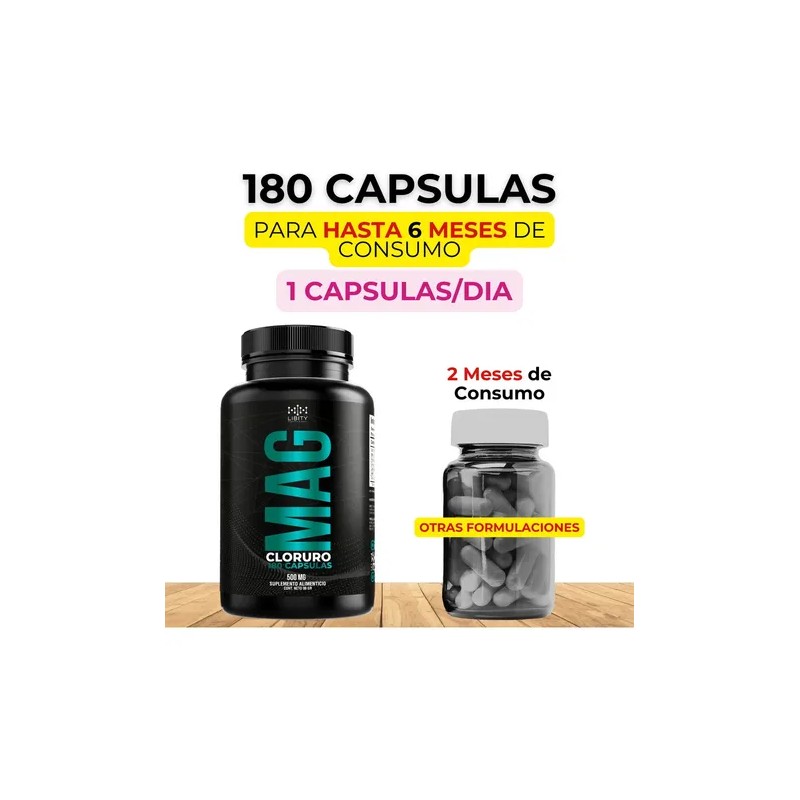 Cloruro Magnesio 100 Puro 180 Capsulas 500mg Potente Formulacion Grado