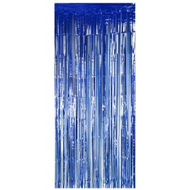 Partyrama Blue Foil Fringe Curtain 3ft x 8ft, Metallic Shimmer Curtain, Sparkle Tinsel Curtain for Birthday Party Wedding Backdrop - Single