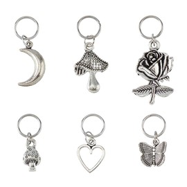 Hobbspring 24Pcs 6 Styles Boot Shoe Charms Alloy Shoe Pendant Flower Heart Mushroom Moon Butterfly Boot Pendants Tibetan Style Charms with Jump Rings for Shoes Keychain Decoration