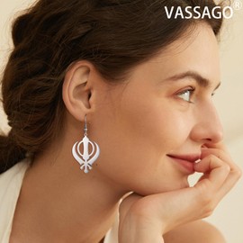 Sikhism Necklace Sikh Khanda Sword Necklace for Women Men Stainless Steel Sikhs Necklaces Sword Symbol Pendant Religious Jewelry (Silver Khanda Earrings)