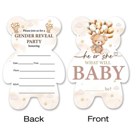 brayqu He or She Bear Gender Reveal Invitations Gender Reveal Bear Shaped Invitations Fill-in Gender Neutral Reveal Party Invites (20 Invitations with Envelopes)