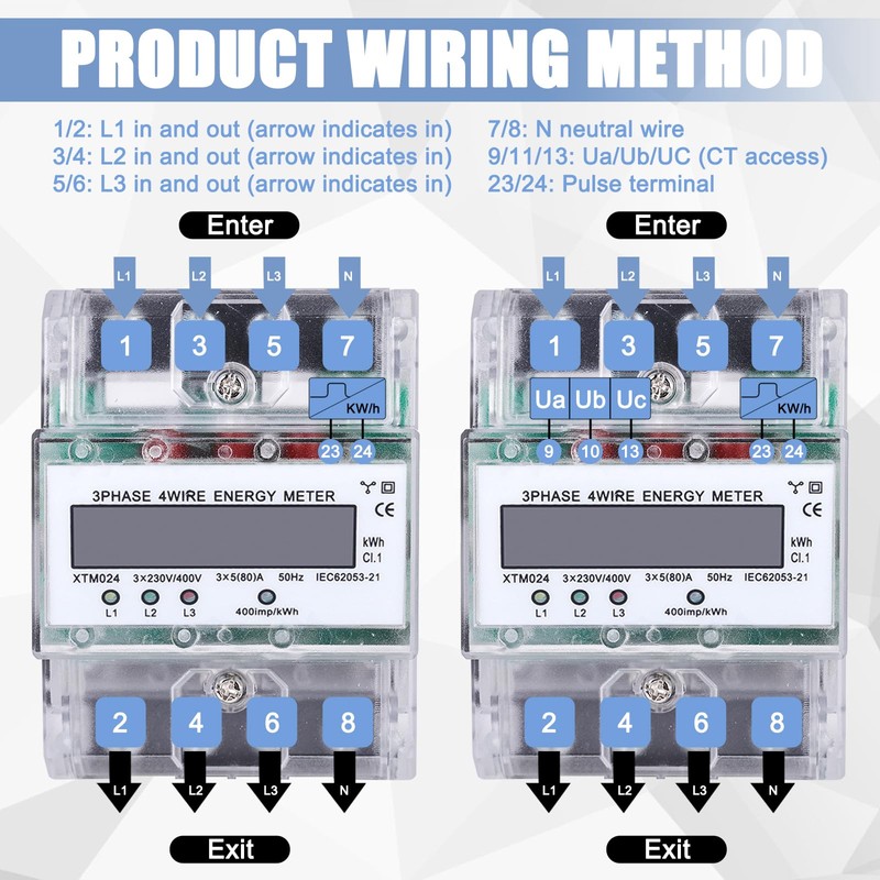 Electricity Meter, DIN Rail, Three-Phase Meter, Calibrated Electricity Meter with
