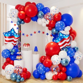 Grcypa Red White and Blue Balloons Garland Arch Kit with Confetti Star Print Balloons for 4th of July Balloons Graduation Veterans Memorial Day Nautical Birthday Baseball Game Party Decorations