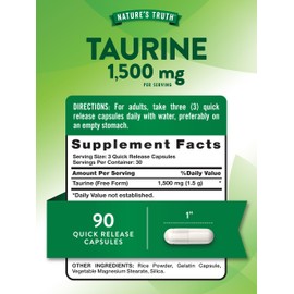 Nature's Truth Taurine Supplement | 1500mg | 90 Capsules | Non-GMO & Gluten Free Amino Acid Supplement