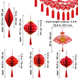 Winlyn Chinese Lunar New Year Party Decorations Good Luck Garlands Red Paper Lanterns with Tassels Lucky Fu Ornaments for Asian Vietnamese Chinese TET 2026 Year of the Horse Home Wedding Holiday Decor
