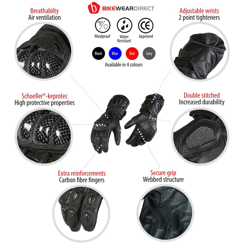 Texpeed Motorcycle Mens Leather Riding Gloves Motorbike Moped Biker Air