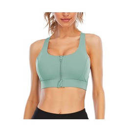 CLOUSPO Sports Bra Women's Front Closure Padded Yoga Bra Strong Hold After Surgery Portable Bra Without Underwire for Running Jogging Fitness Yoga, A-Green