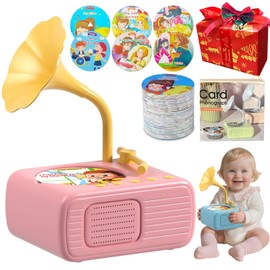 2025 Upgraded Kids Phonograph with 96 Audio Cards + 10 Recordable Cards, Early Learning Storytelling Machine, Educational Record Player Music Box, Toddler Toys for 3+ Years, Gift for Boys and Girls