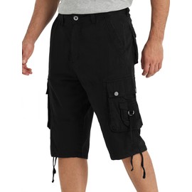 VOPOKER Cargo Shorts for Men Below The Knee Mens Cargo Shorts with Multi-Pockets Men's Long Shorts Black 36