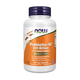 NOW Suplementos alimenticios, Probiotic-10, 100 mil millones, con 10 cepas probiticas, sin lcteos, soja y gluten, verificado por cepa, 60 cpsulas...  