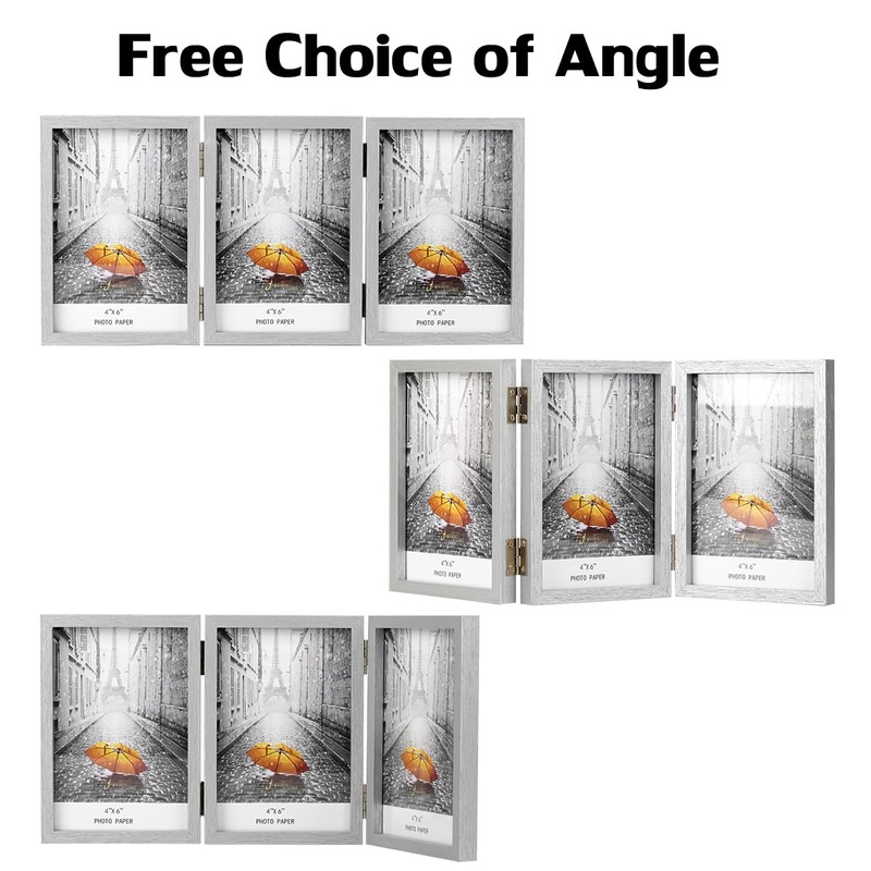 3 Picture Frame 4x6 Silver Triple Hinged MDF Wood with